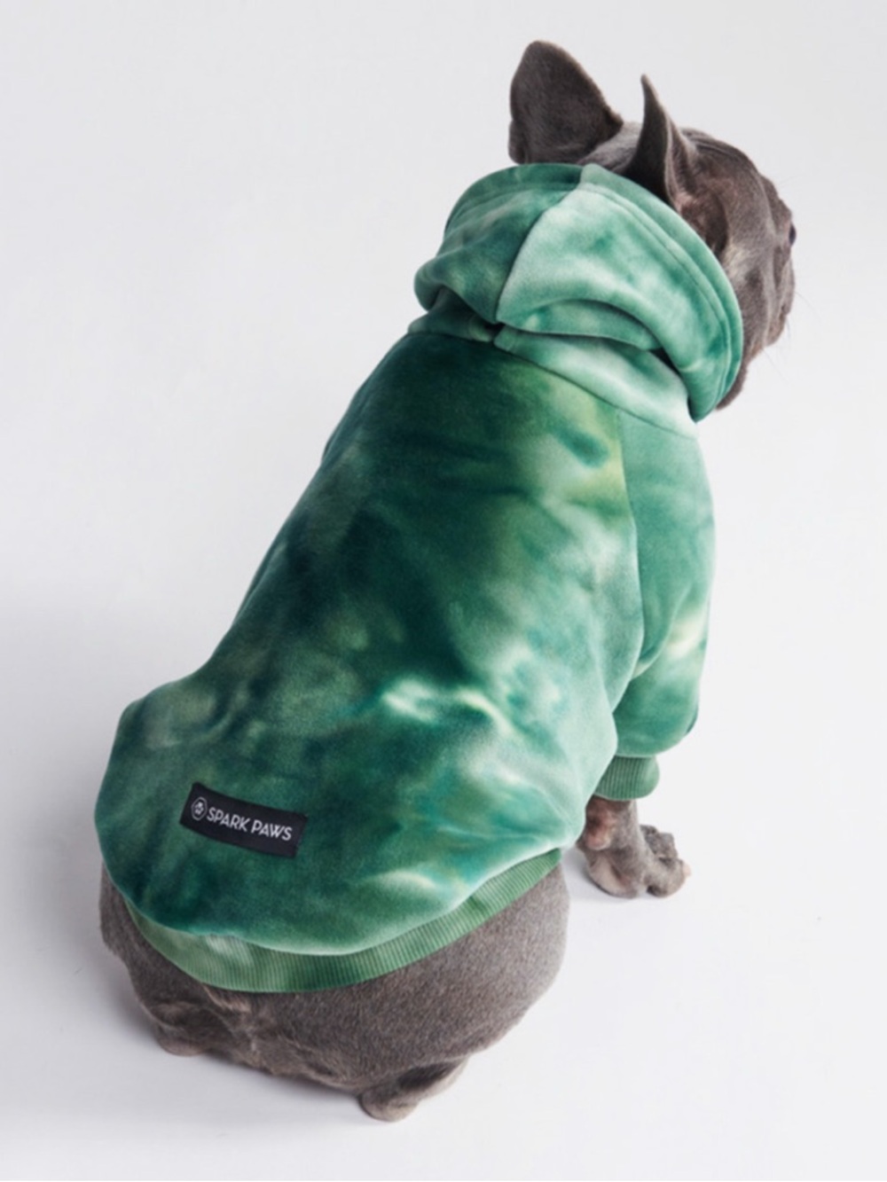Spark Paws Green Tie-Dye Velvet Dog Hoodie